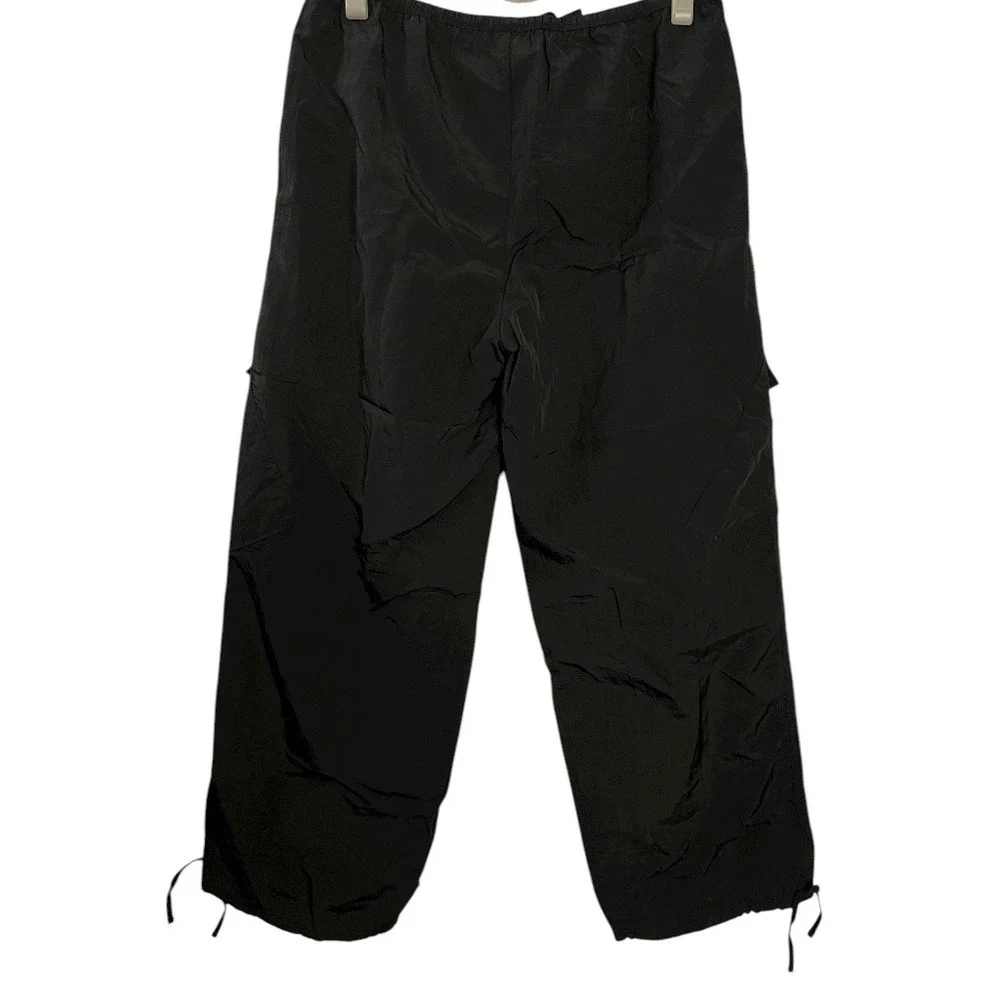 No Boundaries Black Nylon Cargo Pants Drawstring Size M NOBO Gorpcore Y2K Womens